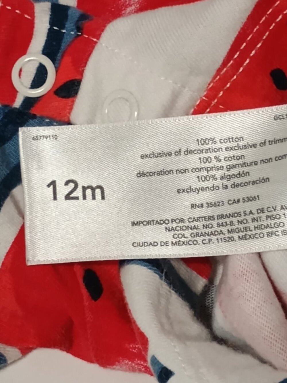 Carter’s Baby Girl 12M Watermelon Romper Red White Blue Cotton Summer One Piece - Picture 6 of 6